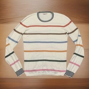 FAHERTY Women's Cotton Cashmere Crew Neck Surf Sweater Ivory Striped XS Coastal